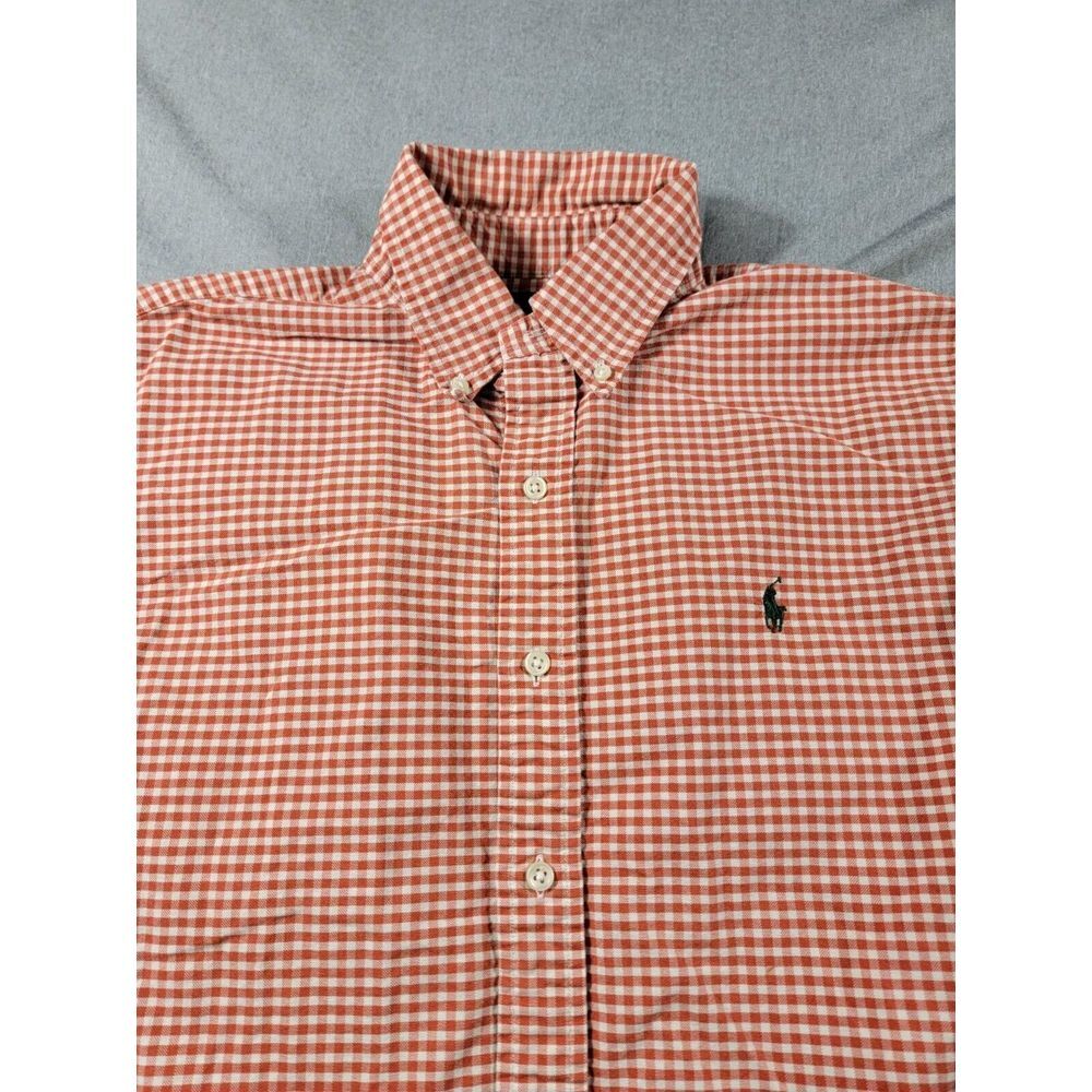 Vtg Ralph Lauren Rust Red Gingham Check Plaid Men's Medium Custom Fit